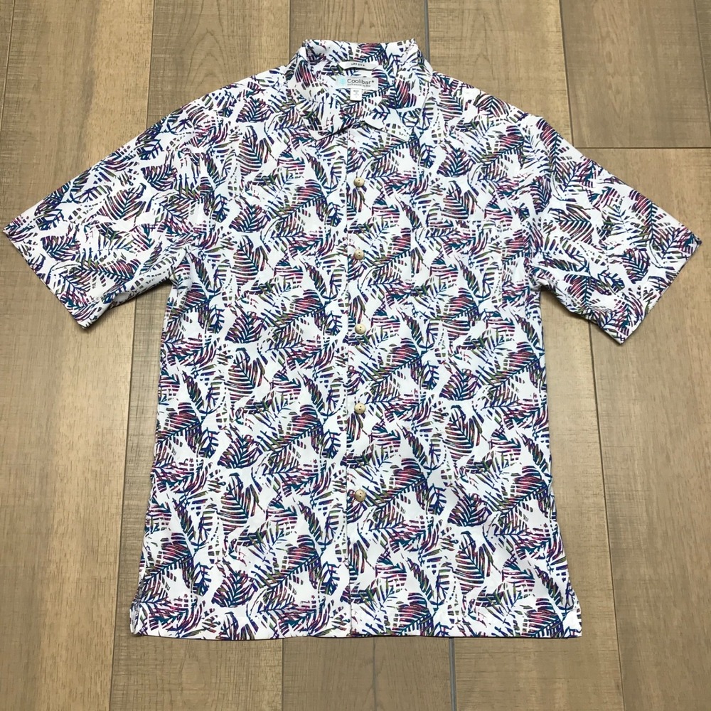 Coolibar Button Up Shirt Mens‎ Size S Palm Leaf Tropical UPF 50 Sun Protection